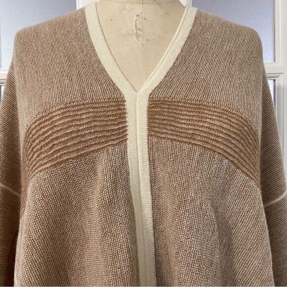 Echoview Fiber Mill Camel-Tan/Ivory Wool Poncho O/S Made In USA - Picture 2 of 9